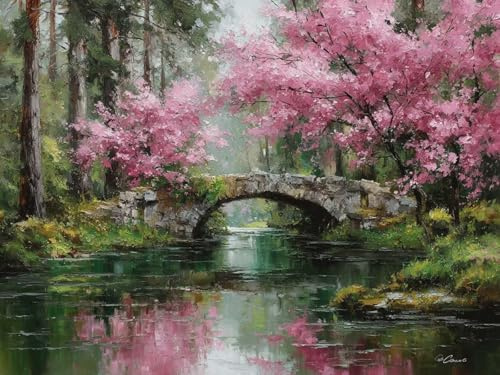 Diamond Painting flores de cerezo Diamond Painting Kit Completo, 5D Paisaje Pintura Diamante Kit Manualidades Adultos, DIY Punto de Cruz Cristal Pintura De Diamante para Decoración 135x90 cm W-8755