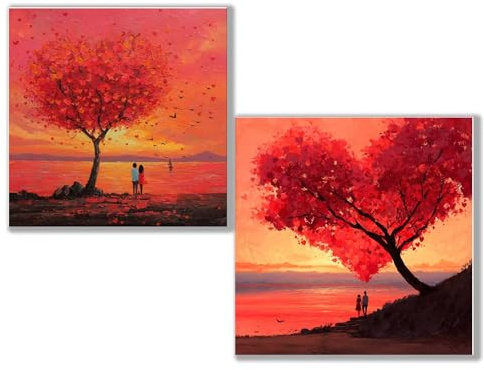 2 pezzi Diamond Painting rosso Albero, 5D DIY Diamond Painting Kit Completo, Strass Ricamo A Punto Croce Pittura Di Diamanti, Passatempo per Adulti Diamond Art Regalo Decorazione di Casa40x40cm 0D-314