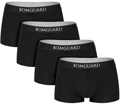 BomGuard Boxer Uomo Set da 4 – 4× Nero – Cotone con Stretch – L