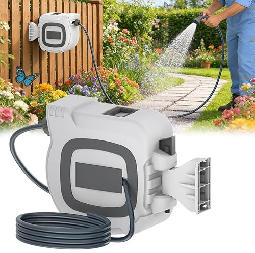 Aufun Wandmontage Schlauchtrommel 30M Gartenschlauch, Weiß