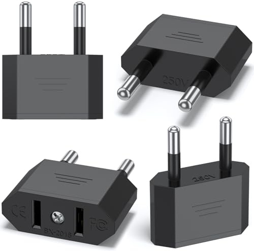 VANCLE 4 Piezas Adaptador Enchufe Americano a Europeo, Adaptador Enchufe USA a España, Adaptadores de Enchufe de Viaje, para Viajes de EE.UU./Canadá/Japón/Asia a España/Europa (4PCS Negro)