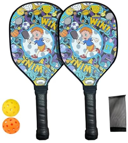 2. **Utomhus Pic Ball Kit - Komplett set för barn och vuxna | Lätta träracketar, 13,3 cm handtag, 2 bollar ingår, perfekt för picknick och samhällsevenemang**