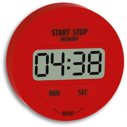 TFA Dostmann Digitaler Timer und Stoppuhr bis 99 min 59 sek, 38.2022.05, | Memory Funktion, einfache Bedienung, magnetisch, Küche, Lerntimer, Sporttimer, handlich klein, rot