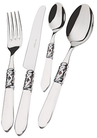BUGATTI COUVERTS DE TABLE 50 PIECES INOX 18/10 ALADDIN TRASPARENT MANCHE BAGUE ARGENT ANTIQUE