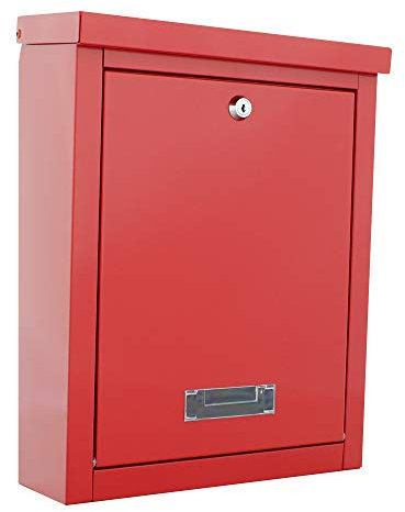 Profirst Boîte aux Lettres Mail PM 470 Rouge tôle d'acier (hxlxp) 400x310x135 mm Serrure à Cylindre boîte aux Lettres Murale Porte-étiquette fenêtre Transparente matériel de Fixation Inclus