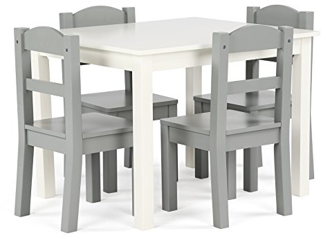 Tot Tutors Barn träbord och 4 stolar set, vit/grå