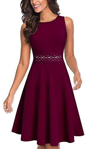 HOMEYEE Vestido de cóctel sin Mangas Bordado de la Vendimia de Las Mujeres UKA079 (EU 40 = Size L, Carmín)
