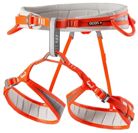 Ocun Neon 3 Climbing Sport Harness I Lightweight, Three Buckle Rock Climbing Harness, Orange, Large