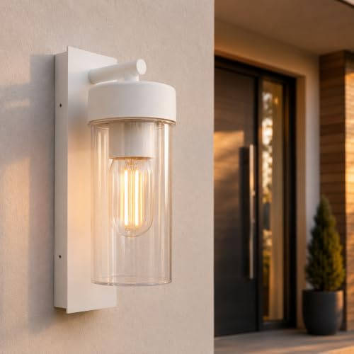 Maxkomfort Außenwandleuchte STELLA – E27 Aluminium Wandlampe Weiß – IP44 Wetterfest – für Hauswand, Terrasse, Balkon & Garten, exkl. Leuchtmittel