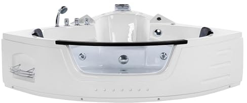 Bain à Remous Baignoire Balnéo d'Angle Moderne en Acrylique Blanc 144 cm avec Hydromassage et Lumière LED et Surface Vitrée pour 2 Personnes Beliani
