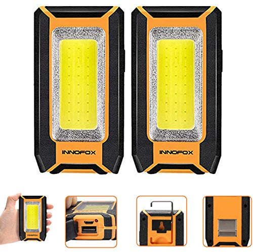 innofox 2-Pack LED Rechargeable Magnetic Work Light 1500 Lumens, Hanging Hook with 3 Modes, LED Work Light for Car Repair, Camping, and Hurricane Use