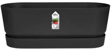elho Greenville Pflanzgefäß Lang 50cm - Living Schwarz | L 19.823 x B 48.962 x H 17.947 cm | Integrierter Untersetzer | für den Außenbereich | 100% recyceltes Plastik
