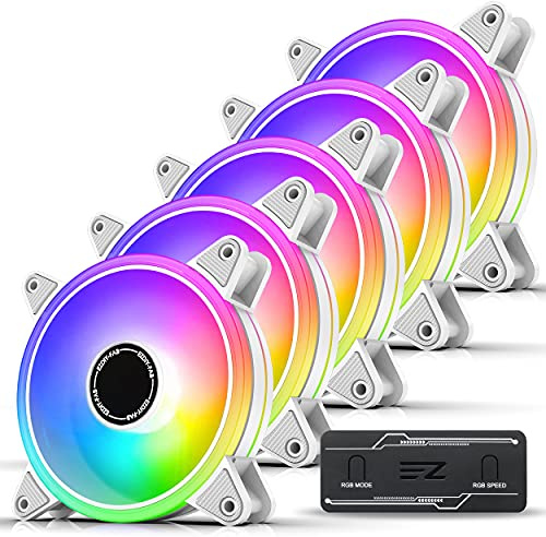 EZDIY-FAB Blanc Moonlight Ventilateur de boîtier PWM RGB 120 mm avec moyeu de ventilateur PWM RGB, synchronisation de la carte mère 5 V, ventilateur d'ordinateur ARGB-5 Pack