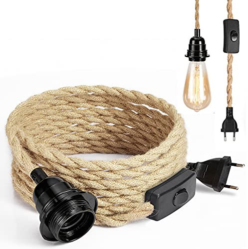 GreenSun Textilkabel, Textilummanteltes Stoffkabel, Elektrische Kabel 2-adrig, Elektrische Leitung mit E27/E26 Fassung, für DIY-Dekoration, 4,6M (Glühbirnen nicht enthalten)