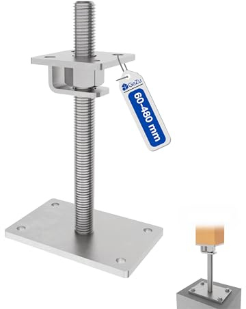 GeZu Impex Pfostenträger Hans Höhenverstellbar mit Haken M30 x 500 mm, 100 x 100 mm Feuerverzinkt Pfostenschuh Pfostenanker Stützenfuß
