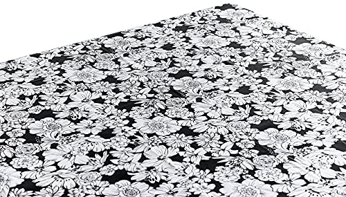 First Choice Vinyls Alux Wildflowers Oilcloth Tablecloth for Patios, Picnic and Kitchen Tables - Black - Plastic Vinyl - Mantel de Plastic (55x90 Inch Rectangle) (55x70in Rectangle)
