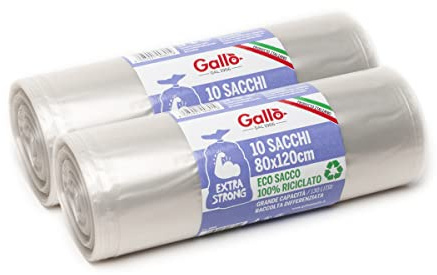 Gallo, 20 bolsas de basura de plástico reciclado, extrastrong, 80 x 120 cm, transparentes