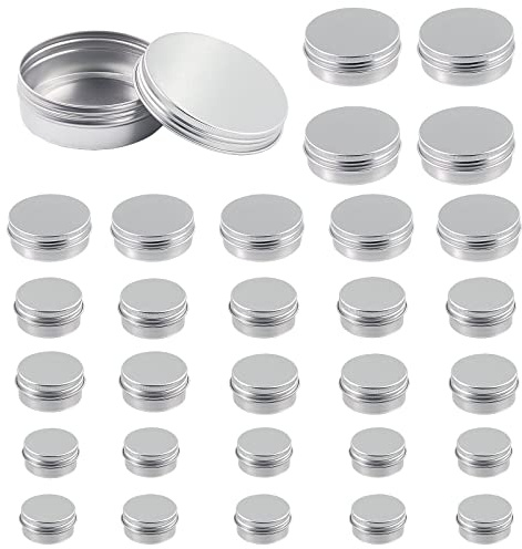 Keadic 30 Pack 1/2 Oz 1 Oz 2 Oz 4 Oz Aluminum Tins Jar with Lids Assortment Set, Silver Screw Top Lids Round Tin Cans Refillable Container Bottle Storage Tins for Candles Spices Lip Balm