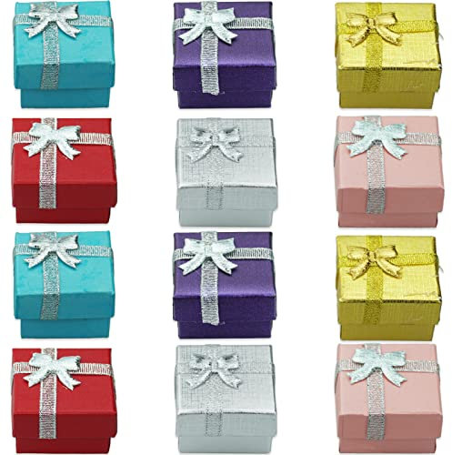 SZCXDKJ 12 Pieces Cardboard Square Ring Gift Box,Velvet Jewelry Boxes Earring Gift Package Case for Christmas Valentine's Day Necklace Earring
