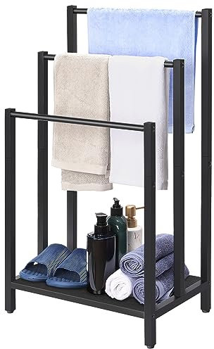 Handtuchhalter Stehend, Handtücher Handtuchständer Badetuchhalter mit 3 Handtuchstangen, Freistehend Handtuchstange Halter, Schwarz