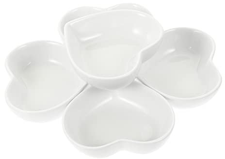 RORPOIR 6pcs Japanese Style Ceramic Heart-Shaped Sauce Dishes White Condiment Plates for Soy Sauce Serving Snacks and Desserts Kitchen Tableware