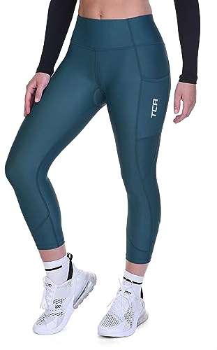 TCA Damen Gepolsterte Radleggings mit hoher Taille, atmungsaktive Fahrradshorts mit Taschen, rutschfest und schnelltrocknend - Blau, L