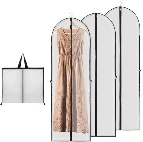 Yitriden 3 Stück Kleidersack Lang 180 cm x 60 cm, Hochwertige Kleidersäcke mit Reißverschluss, Faltbare Atmungsaktive Kleidersack für Brautkleider Abendkleider Lange Mäntel, Weiß