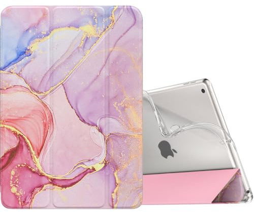 Moko Hülle für iPad 9./8./7. Gen (2021/2020/2019), Hellrosa Goldmarmor | für iPad 10.2 Zoll Hülle Dünn Ständer Schutzhülle mit Weicher TPU-Rückseite PU Leder Schutzhülle Auto Schlafen/Wachen