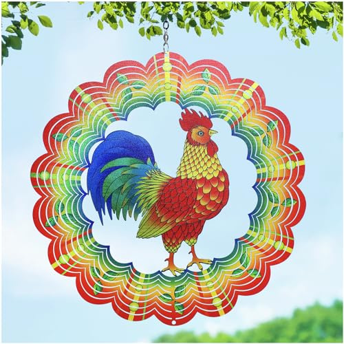 Moulin à Vent en Forme de Poulet, Cadeau pour Femme/Homme, 30,5 cm en Acier Inoxydable 3D à Suspendre, Sculpture cinétique pour intérieur/extérieur, Cour, décorations de Jardin