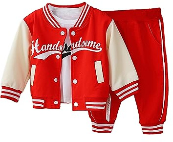 FEESHOW Ensemble Vêtement De Sport Fitness Bébé Enfant Garçon Manche Longue Blouson De Baseball Veste T-shirt De Sport Jogging Décontracté Pantalon Elastique Rouge 2-3 ans