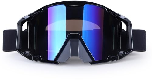 4-FQ Motocross Brille, Motorradbrille（Schwarzer Rahmen + farbige Gläser） | Hochwertige Off Road Racing Crossbrille, Anti Fog UV Schutzbrille Sportbrille Retro Radbrille für ATV Dirt Bike