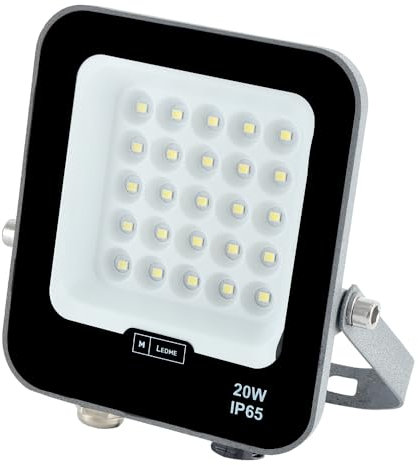 M Ledme - Faretto Proiettore Led Napoli Plus 20W, 2.400 lumen, IP65 Dimmerabile, Colore Luce Fredda (6000 k), illuminazione esterna, uso per giardino, cortili, parcheggio, hotel, navi ecc. LM6801
