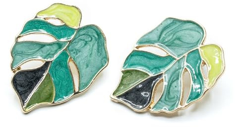 Miniblings Monstera Leaf Stud Earrings Leaves Jungle Plant Enamelled Green - Originell Fashion Jewelry - Earstud Earstuds Earring
