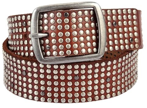NALANY Nietengürtel Runde Nieten Echtes Leder Gürtel Mit Legierung Dornschließe 3.8cm Breit Punk Rock Style 100-125cm Ledergürtel Für Herren Damen(100cm/39, Brown)