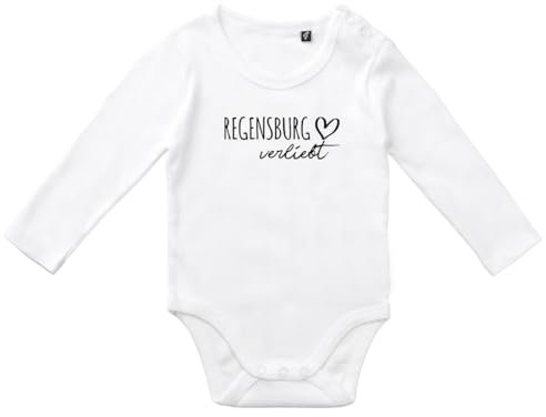 Huuraa Unisex Babystrampler Regensburg verliebt Geschenk Größe 80 White Bio Baumwolle Fairtrade Regensburg Überraschung