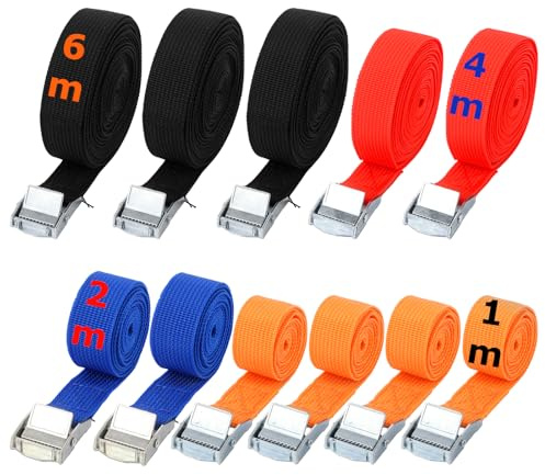 SHUESS 11 Stück Spanngurte kurz Gurtband 25mm, Zurrgurt 1m 2m 4m 6m mit Klemmschloss, Zurrgurte kurz Spanngurt, kleine Spanngurte bis 250 kg, Gurte zum Befestigen für Auto Fahrrad Camping Umzug