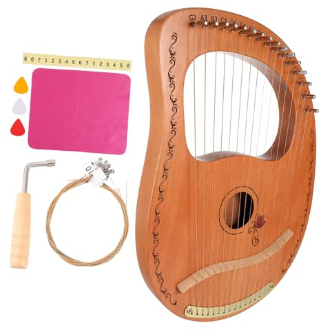 BESTonZON Tragbare Holzharfe mit 16 Saiten Saitenleier Musikinstrument für Anfänger und Erwachsene Abgerundete Polierung Natürlicher Holzklang Entspannendes Harfeninstrument