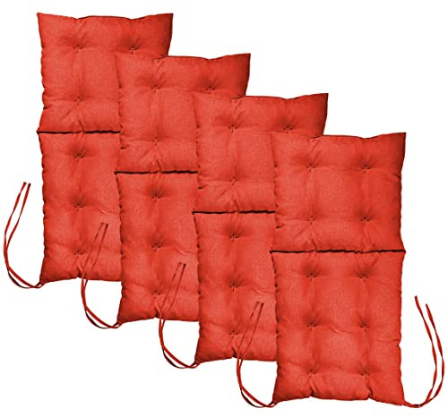MG Design Stuhlkissen 4er Set 50 x 100 cm Sitzkissen orange- Gartenstühle Sitzauflagen aus Polsterstoff, mit weicher Füllung, mit Schnüren zum Binden - Niedriglehner Auflagen