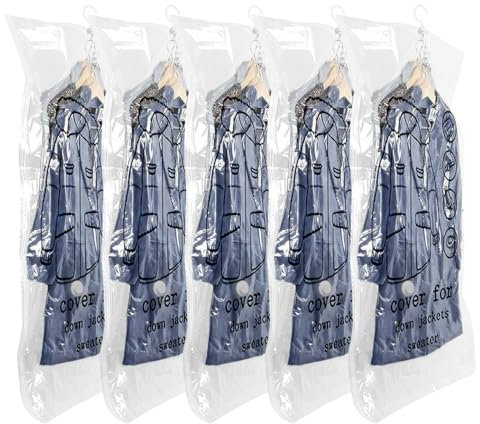 VicBou Vakuumbeutel für Kleidung 5 Stück, Hängende Vakuumierbeutel Kleidung (110x70cm), Vacuum Bags for Clothing für Anzüge, Mäntel, Jacken, Vakuum Kleiderbeutel mit Haken Platzsparend