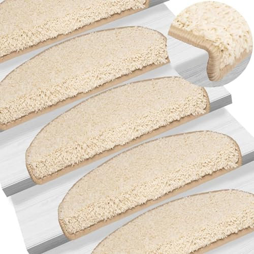 LAPOOH 15 STK. Treppenmatten, Stufenmatten, Treppenteppich, Antirutschmatten Für Treppen, Creme 65 x 25 cm