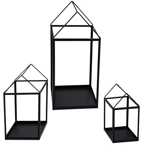 Metall Laterne in Haus Form schwarz 3er Set - 45/33 / 23 cm - Deko Windlicht zum Hinstellen - Kerzenhalter Kerzenständer industiral modern