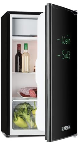 Klarstein Spitzbergen – Kühlschrank, Energieeffizienzklasse E, Gefrierfach, ZestfulART Design: Beschreibbare Tür inklusive Marker, 2 Türfächer, Schwarz