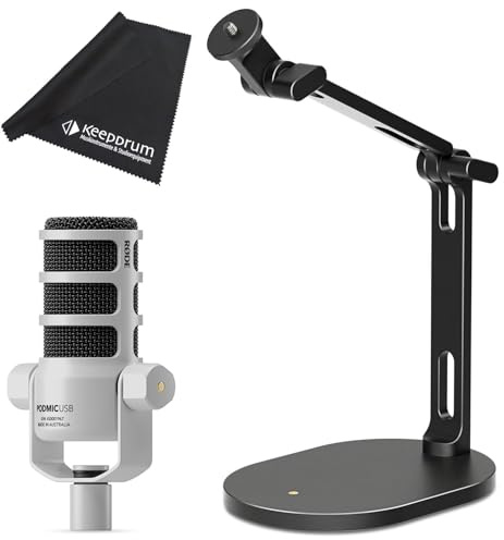 Rode Podmic USB XLR Dynamisches Sprecher-Mikrofon Weiss mit DS-2 Tisch-Stativ und keepdrum Mikrofasertuch