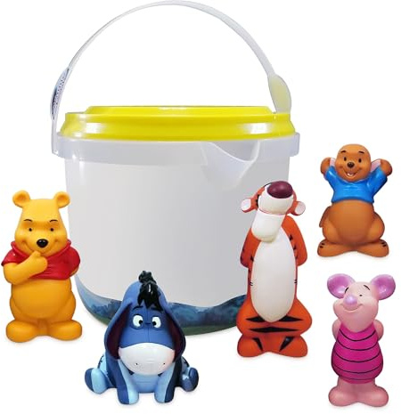 Disney Store Official Winnie the Pooh Bath Toy Set, 5 Pc., Kids Water Toy Set Includes Winnie the Pooh, Eeyore, Piglet, Roo and Tigger in Useful Plastic Container - Suitable for 6 Months+