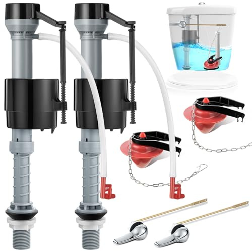 Saillong 2 Set Universal Toilet Tank Replacement Kit, Include Fill Valve, 2 Inch Low Flow Rubber Flapper, Front Mount Toilet Flush Brass Handle, Adjustable, Quiet, Easy Install Repair Kit