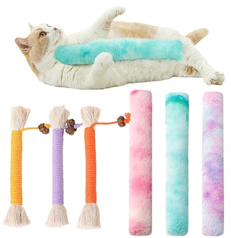Gfamous 6 Piezas Juguetes Hierba Gatos, Juguete para Gatos Cuerda para Morder, Palitos de Hierba Gatera, Contiene Menta Gatera y Fruta de Agalla,para Limpia los Dientes