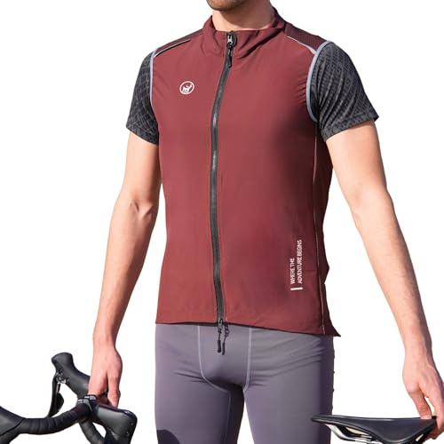 IMPALAPRO Windbreaker Cycling Vest for Men & Women – Ultralight Breathable Waterproof Bike Vest with UV Protection & Reflective Details (Burgundy, M)