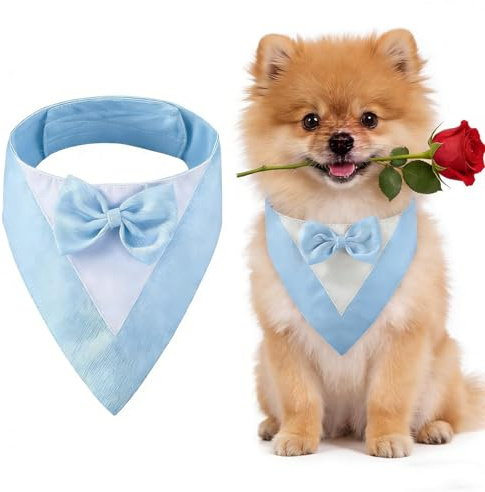 Hundesmoking, Hundehochzeit Bandana Kragen mit Fliege Kleine Hunde Hundesmoking Hundekostüme für kleine Hunde Hundeanzug Kostüm für Hunde Verlobung, Hochzeit, und Geburtstag (Hals:20-30cm/Blau)