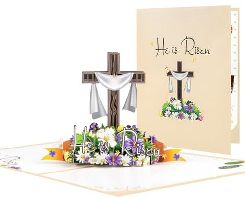 HEYINSHEN Tarjeta de felicitación 3D de Pascua, tarjeta de felicitación emergente, tarjetas de Pascua 3D con sobres, tarjetas de Pascua religiosas con texto en inglés He Is Risen, celebración
