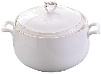 Ciotola for zuppa in ceramica, ciotola for microonde, zuppiera di grande capacità da 3 litri con doppi manici for cucina, porcellana, bianco puro, adatta al microonde e lavabile in lavastoviglie(White